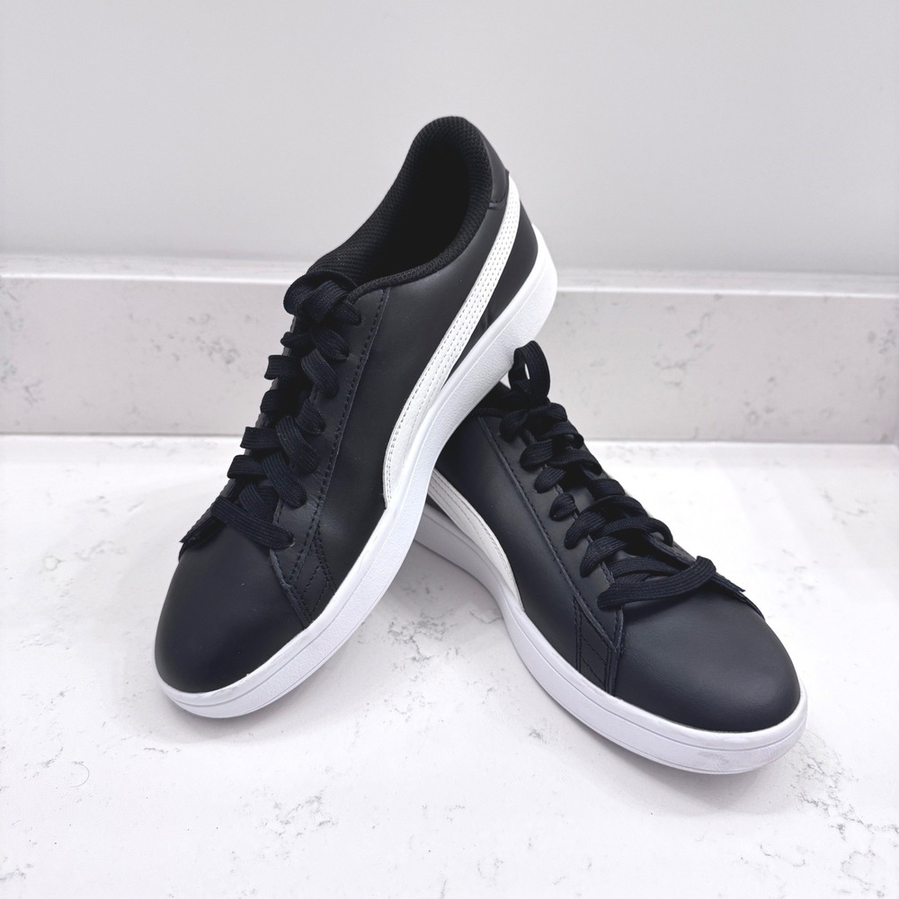 PUMA Womens 8 Smash V2 Sneakers Black White SoftFoam+ Low Top Shoes